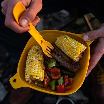UCO 4-Piece Camping Mess Kit with Bowl, Plate and 3-in-1 Spork Utensil Set, Classic Blue