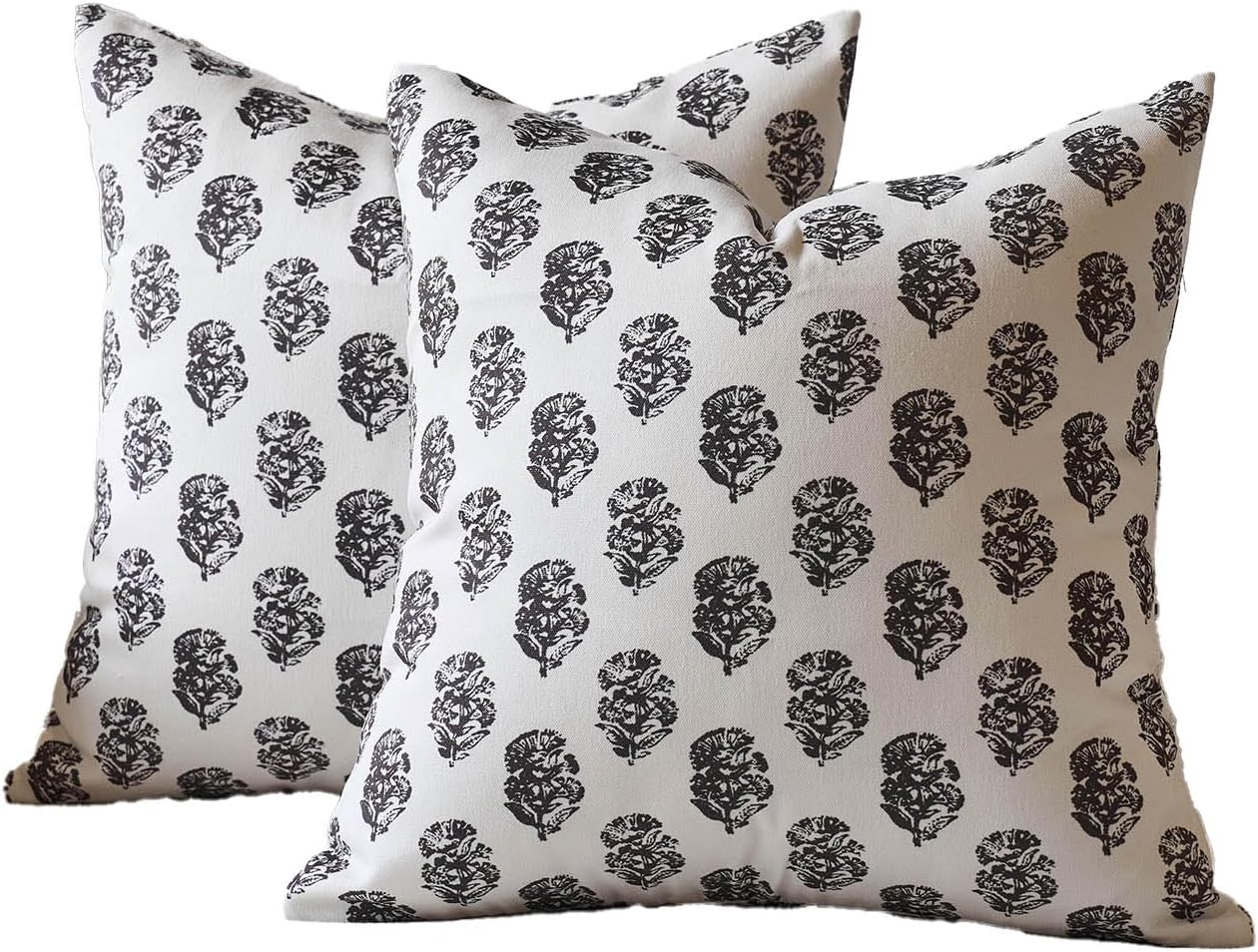 DOMVITUS Set of 2 Floral Pillow Covers 20x20, Block Print Pillow Covers Vintage Neutral Decorative Farmhouse Throw Pillow Covers for Couch Bed Living Room Black - Image 8