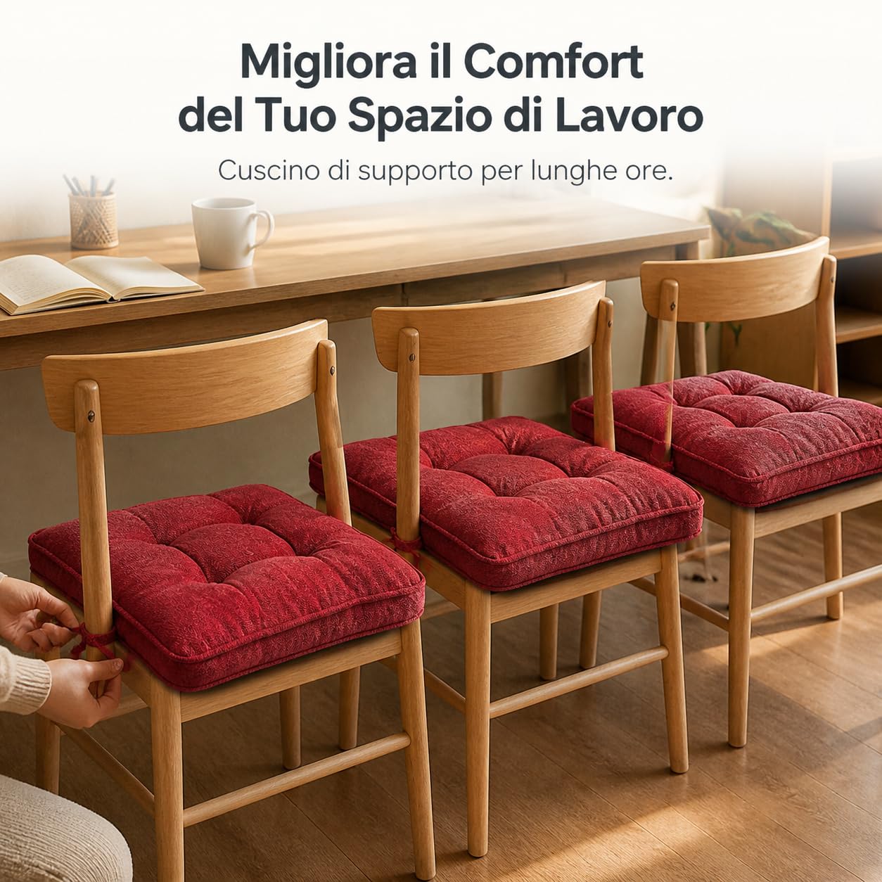 Cuscino Seduta in Tessuto per Sedia, Rosso, 40x40x10 cm