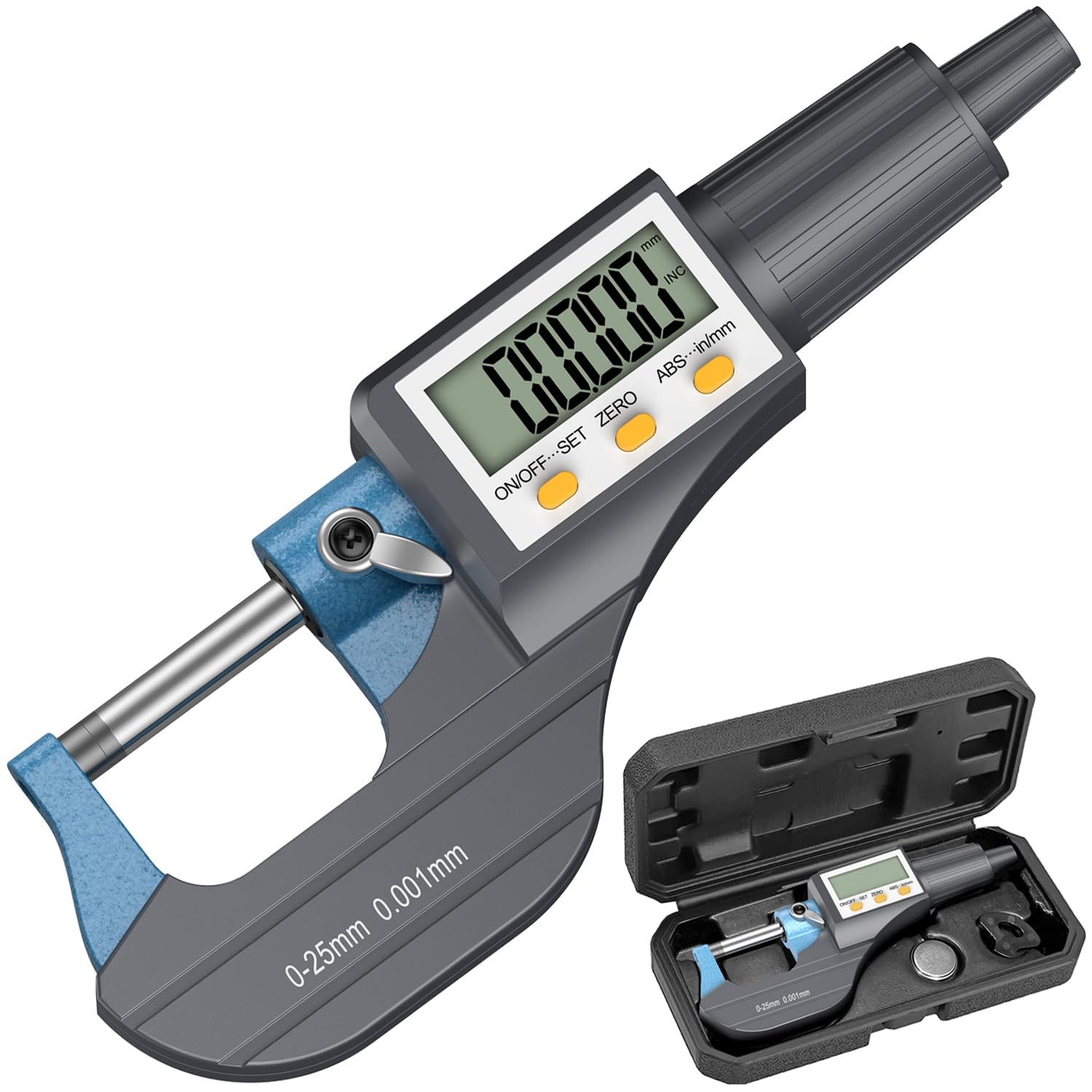 Digital Micrometer, Digital Outside Micrometer 0-25 Mm Range With LCD Display Screw Guage Ideal For Accurate Measuring Dimensions in Inches & MM, +/-0.0001 Accuracy