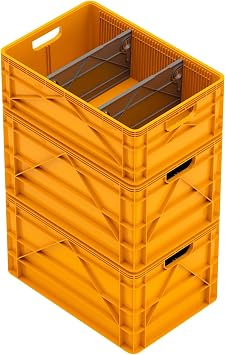 SIDIO Basic Pack, Heavy Duty Stackable Storage Bins with Dividers, Sol | Includes 2 full-size & 1 half-size crates, durable plastic organizer for home, office, garage and outdoor use, USA made