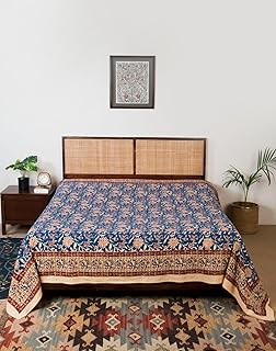 Fabindia Blue Cotton Hand Block Printed Bed Cover- Single-picture-11