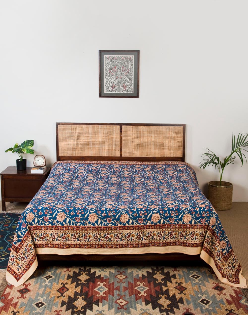 Fabindia Blue Cotton Hand Block Printed Bed Cover- Single-picture-11