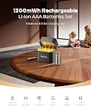 Imuto AAA Chargeur rapide de batteries rechargeables au lithium paquet de 8 1.5V 1300mWh | 1600 Lithium à longue durée de vie AAA Batteries avec boîtier de charge de type C pour appareils domestiques