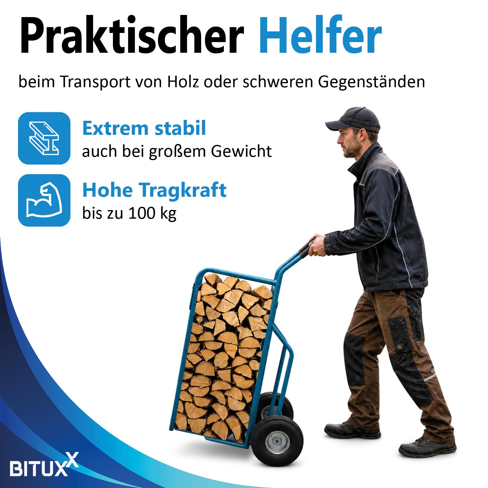 BITUXX® Wózek transportowy z ogumieniem pneumatycznym, do 100 kg