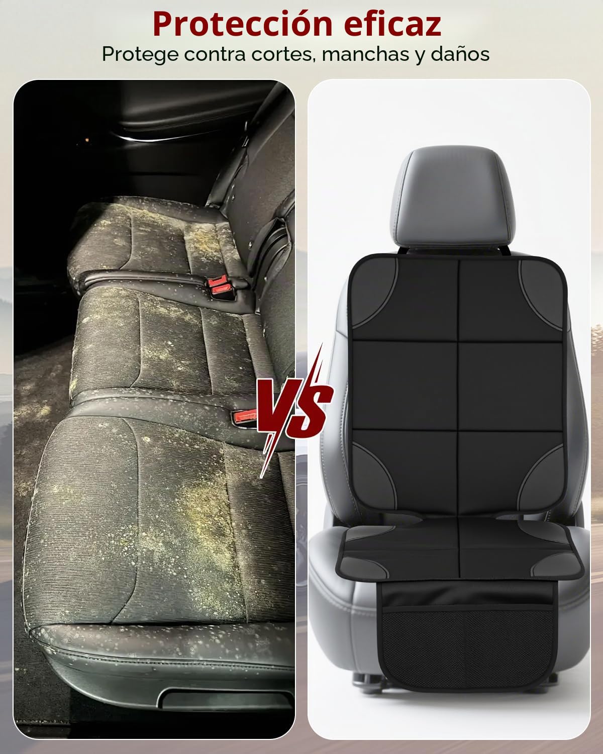 2 Piezas Protector Asiento Coche Silla Bebe, Protector Asiento Coche, Impermeable y Antideslizante con 2 Bolsillos, Funda Segura para el Asiento Infantil Apta para Todoterrenos, Coches