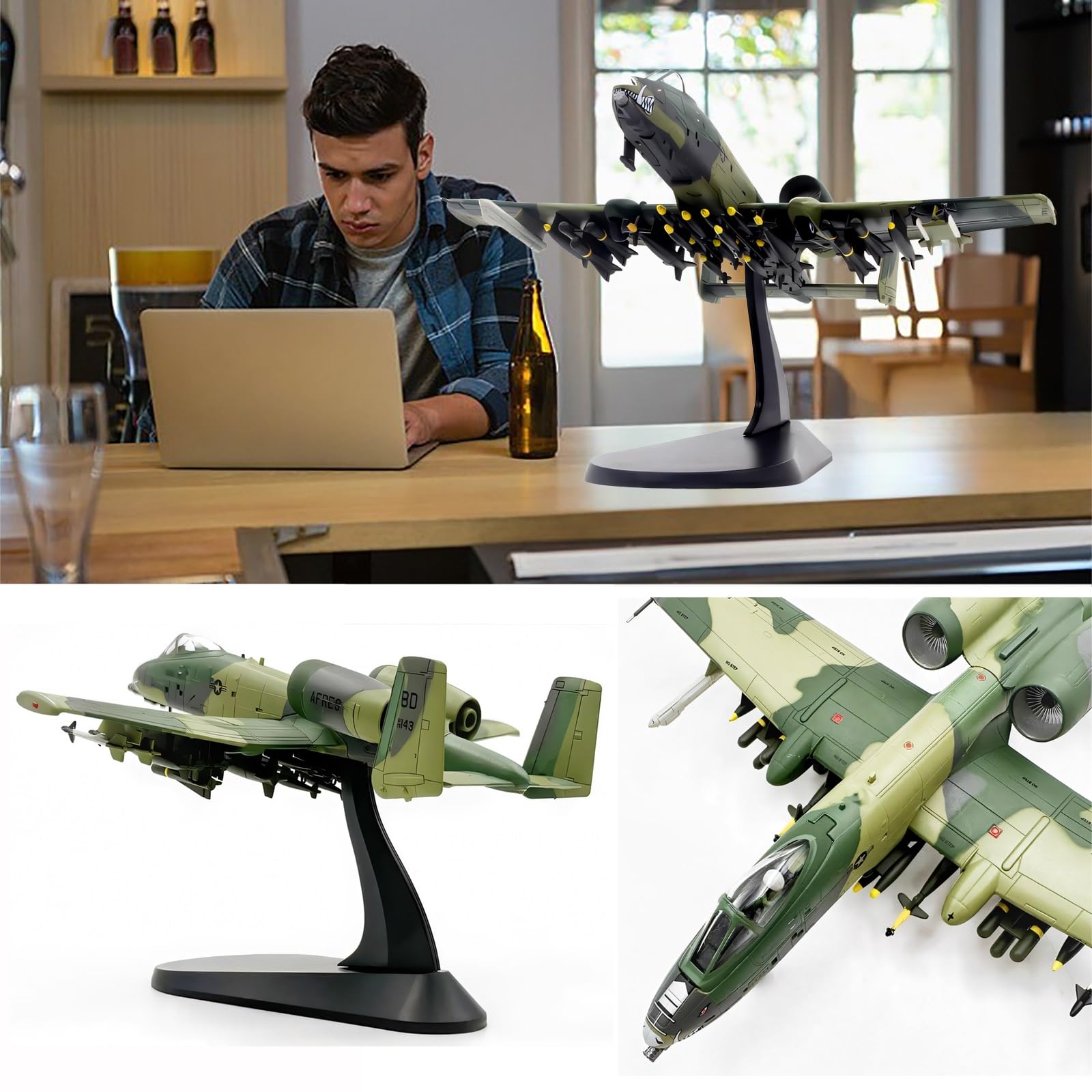 Model samolotu USAF A-10A Thunderbolt II w skali 1/100, odlewany ciśnieniowo metalu, kolekcjonerski, wstępnie zmontowany,stojakiem, wykończenie kamuflażu wojskowy dla dorosłych