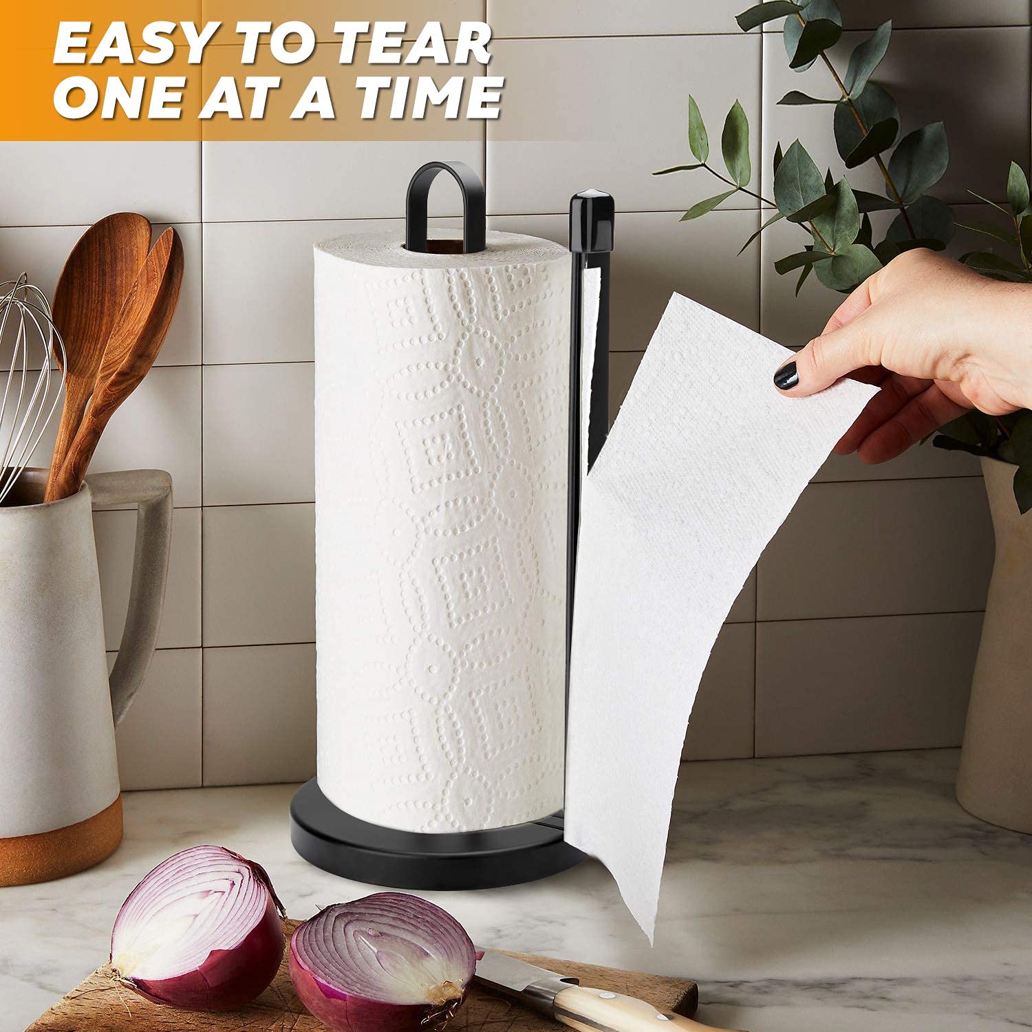 Buy Black Paper Towel Holder Countertop Stand with Extra Toilet Paper