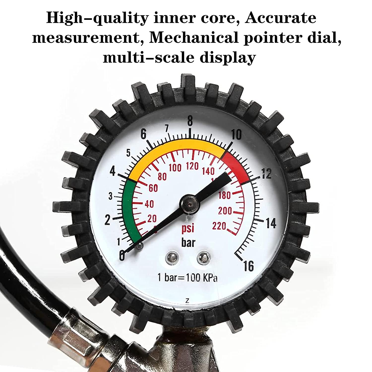 Misuratore pressione pneumatici, 16 BAR e 220 PSI, manometro pneumatici, misuratore pressione aria con tubo flessibile aria, Applica Auto Moto e Bicicletta