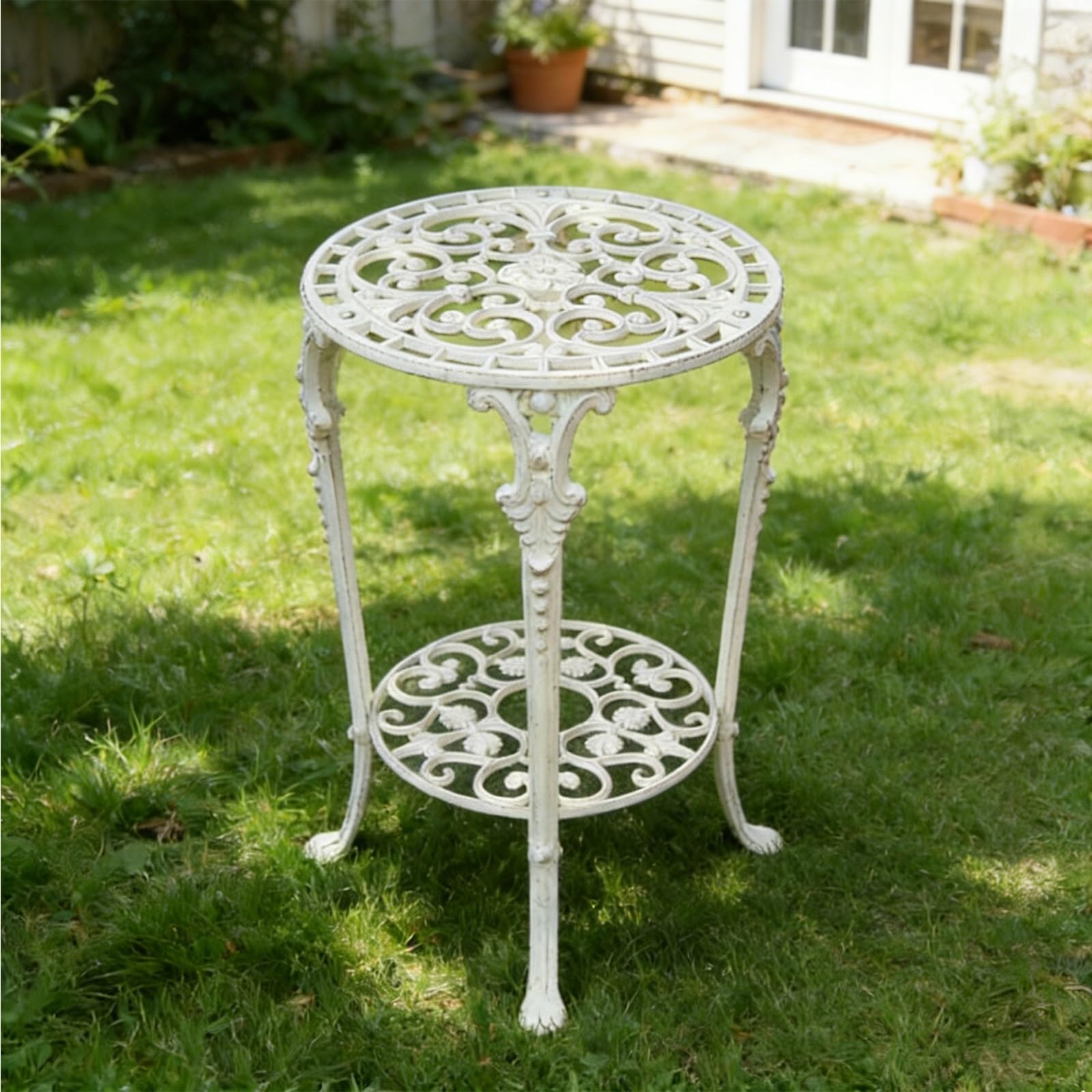 Table basse en fer forgé à 2 niveaux pour terrasse et jardin