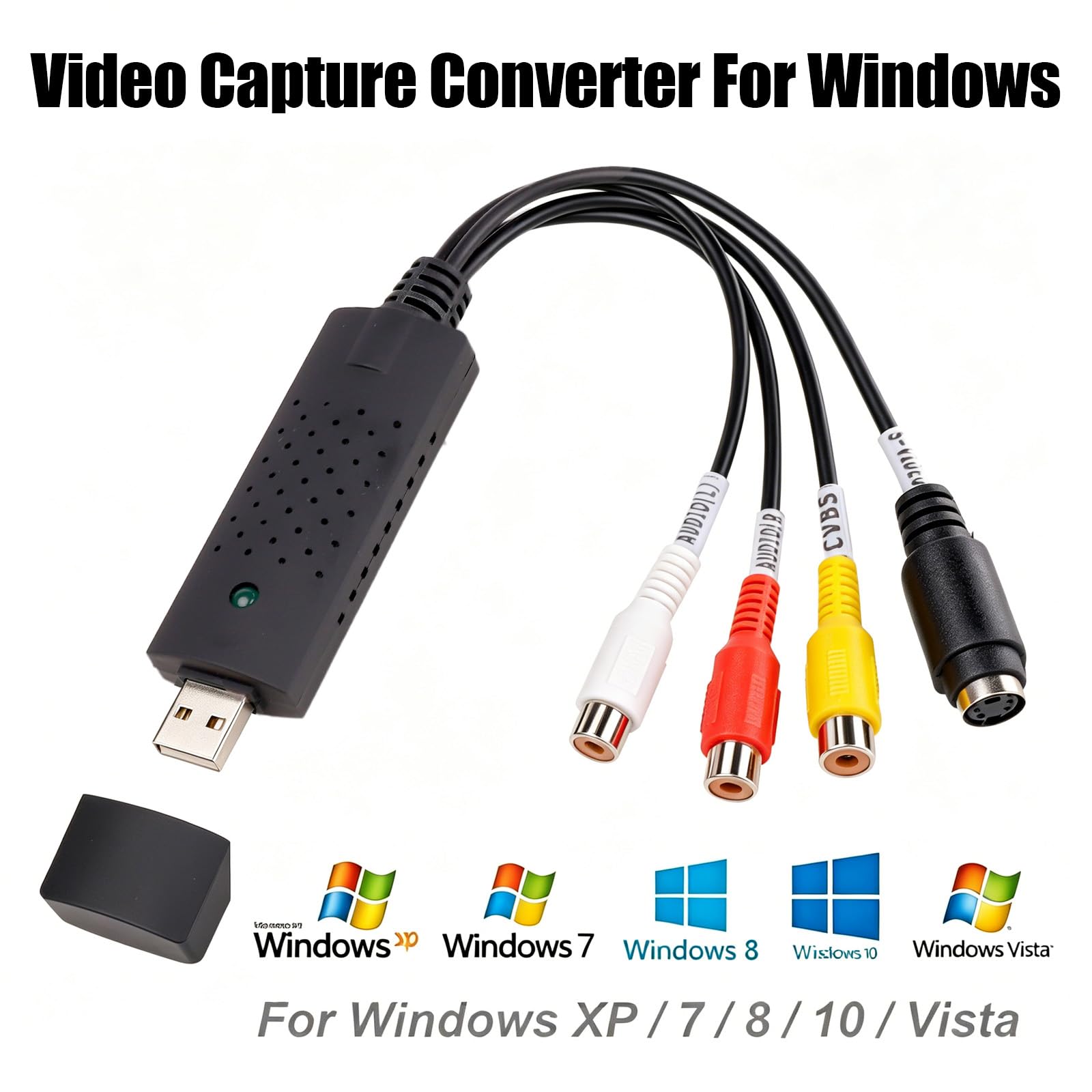 Convertitore VHS in Digitale, VHS to Digital Converter, USB 2.0 Video Grabber, Convertitore Analogico Digitale Acquisizione, per PC, Video, DVD, Windows XP 10/8/7