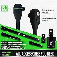 Vista 4 de SUNHZMCKP Juego de llaves de impacto de 1/2 pulgada, 66 piezas SAE estándar (3/8"-1-1/4") y métricas (8-24mm), kit de dados poco profundos/profundos