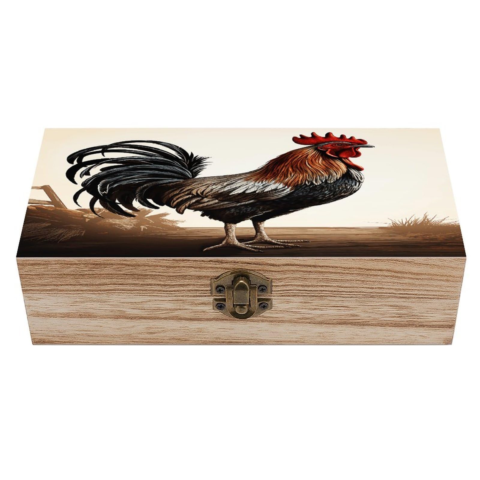 VstaDank Rooster Wooden Storage Box Wooden Keepsake Box with Hinged Lid Exquisite Solid Wood Decorative Jewelry Case Memory Box for Jewelry Photos Letters Crafts Trinkets