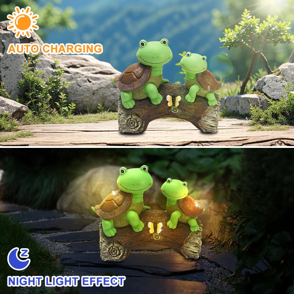 Agarte Solar Frog Statues, Solar Powered Resin Frog Turtle Figurines With Light, Animal Decorative Ornaments - Image 3