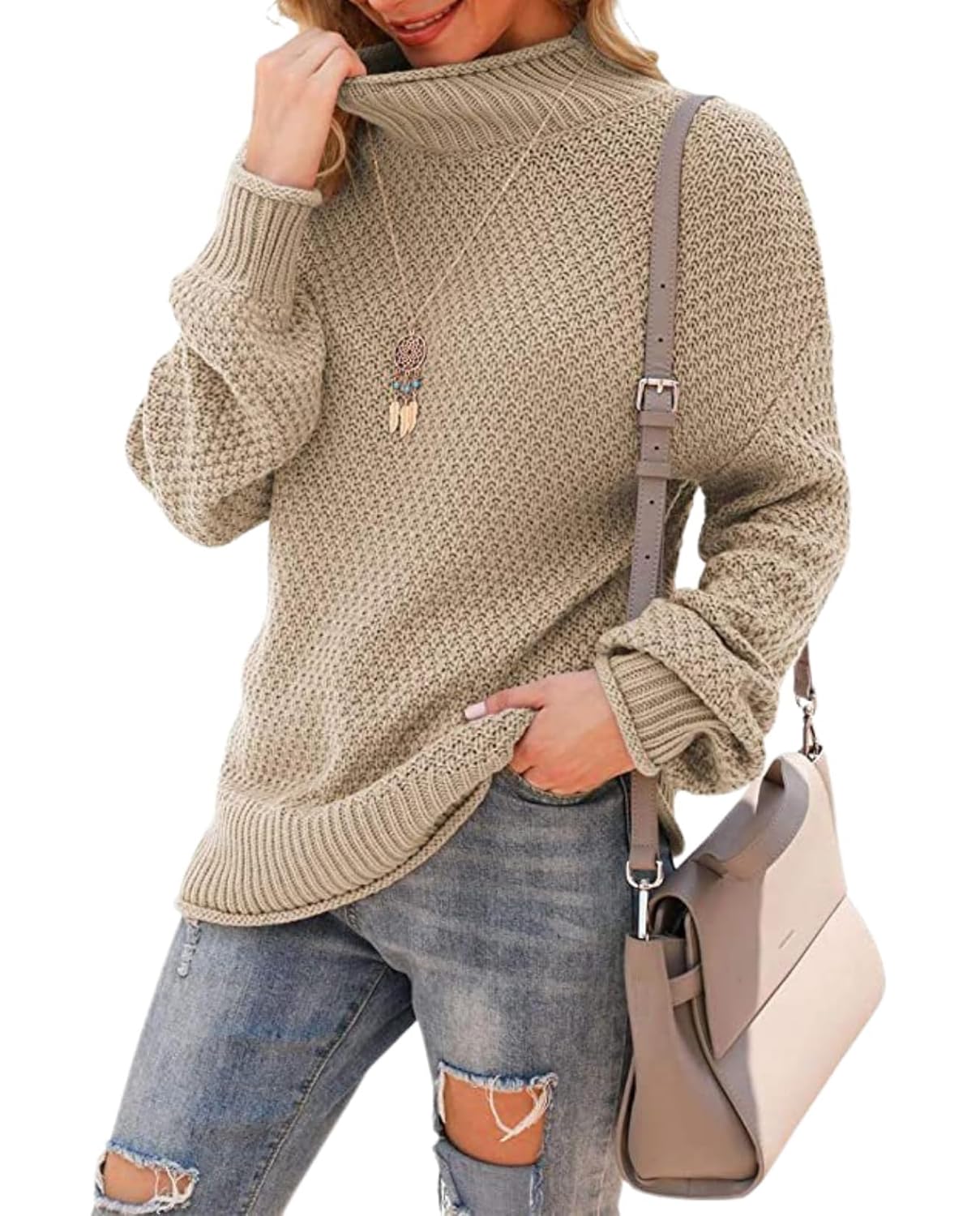Womens Turtleneck Pullover Casual Sweater Oversized Batwing Long Sleeve Warm Top for Vacation and Daily Life