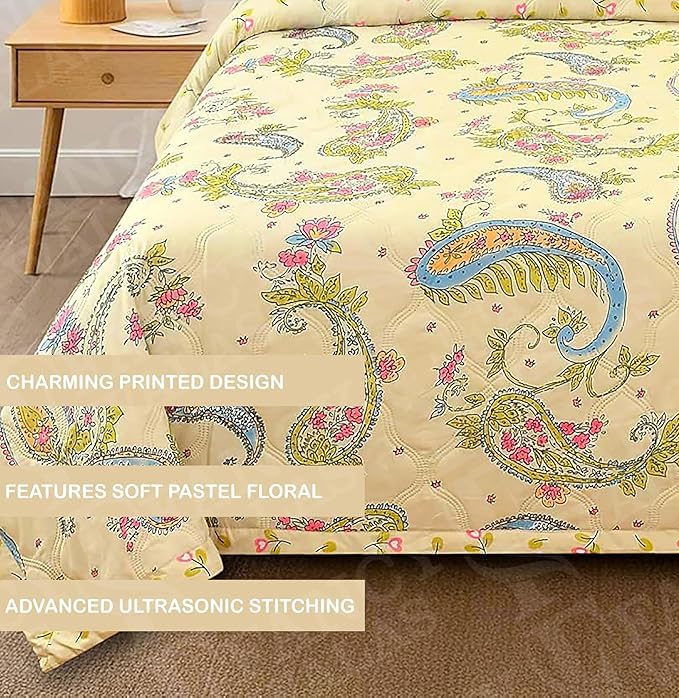 Image of Dohar Single OR Double Bed 100% Cotton Blankets for Summer 150GSM Ac Comforter and Cooling for Summer Classic Printed Design Quilt Ideal for Gifting (Curry Flower Design, Double Bed)