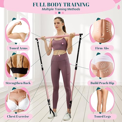 Miniatura 6 de Kit de barra de pilates con bandas de resistencia, barra multifuncional de yoga y pilates con hebilla de ajuste de metal resistente, kit de barra de
