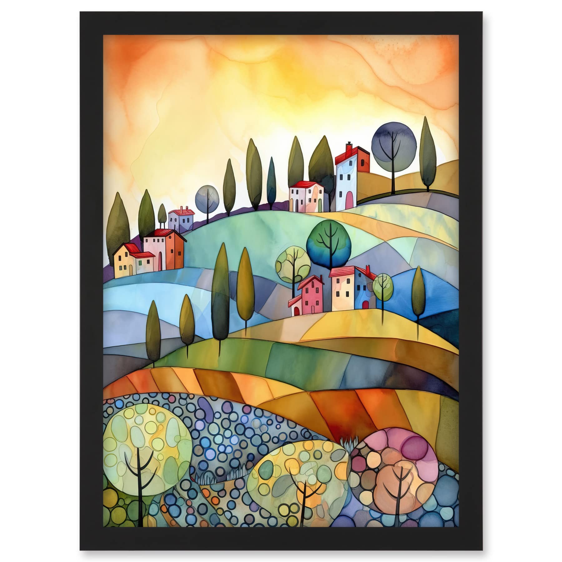 Artery8 Italian Countryside Midsummer Landscape Folk Art Artwork Framed A3 Wall Art Print