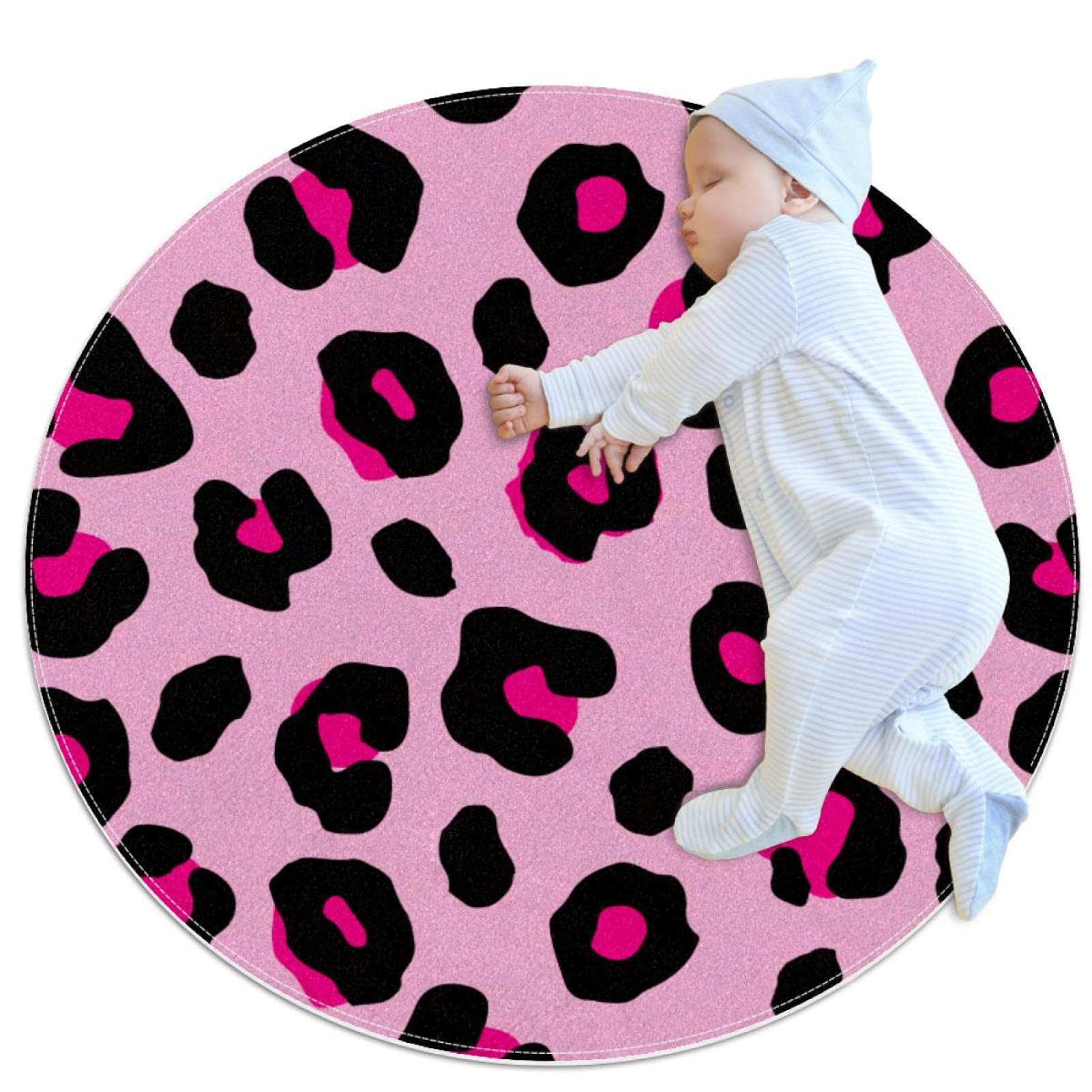 Alfombra de área de leopardo redonda 80x80cm para dormitorio de niños y niñas JDEZ