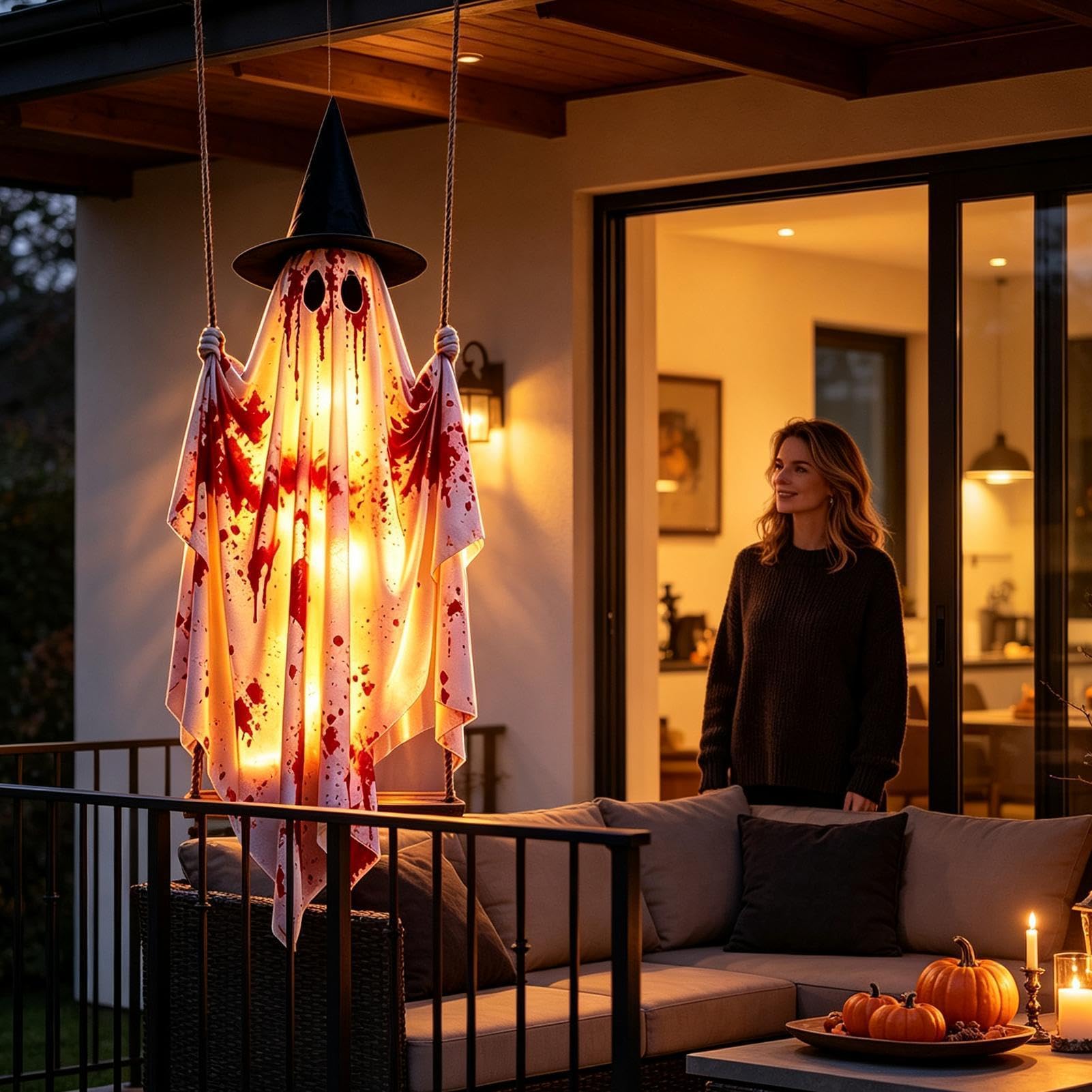 Zewnętrzny Duch Halloween Podświetlana Dekoracja Ogrodowa