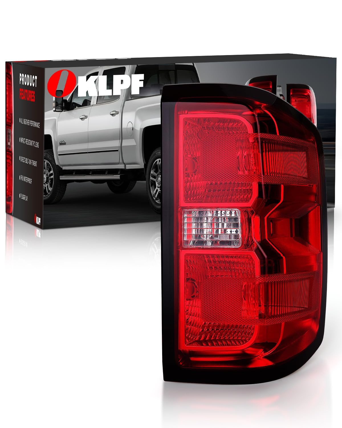 OKLPF Rear Brake Tail Lights Compatible With 2016-2019 Chevy Silverado 1500 2500HD 3500HD,GMC Sierra 3500 HD,Replacement Red Taillights Assembly,Included Bulbs and Harness,Right Passenger Side