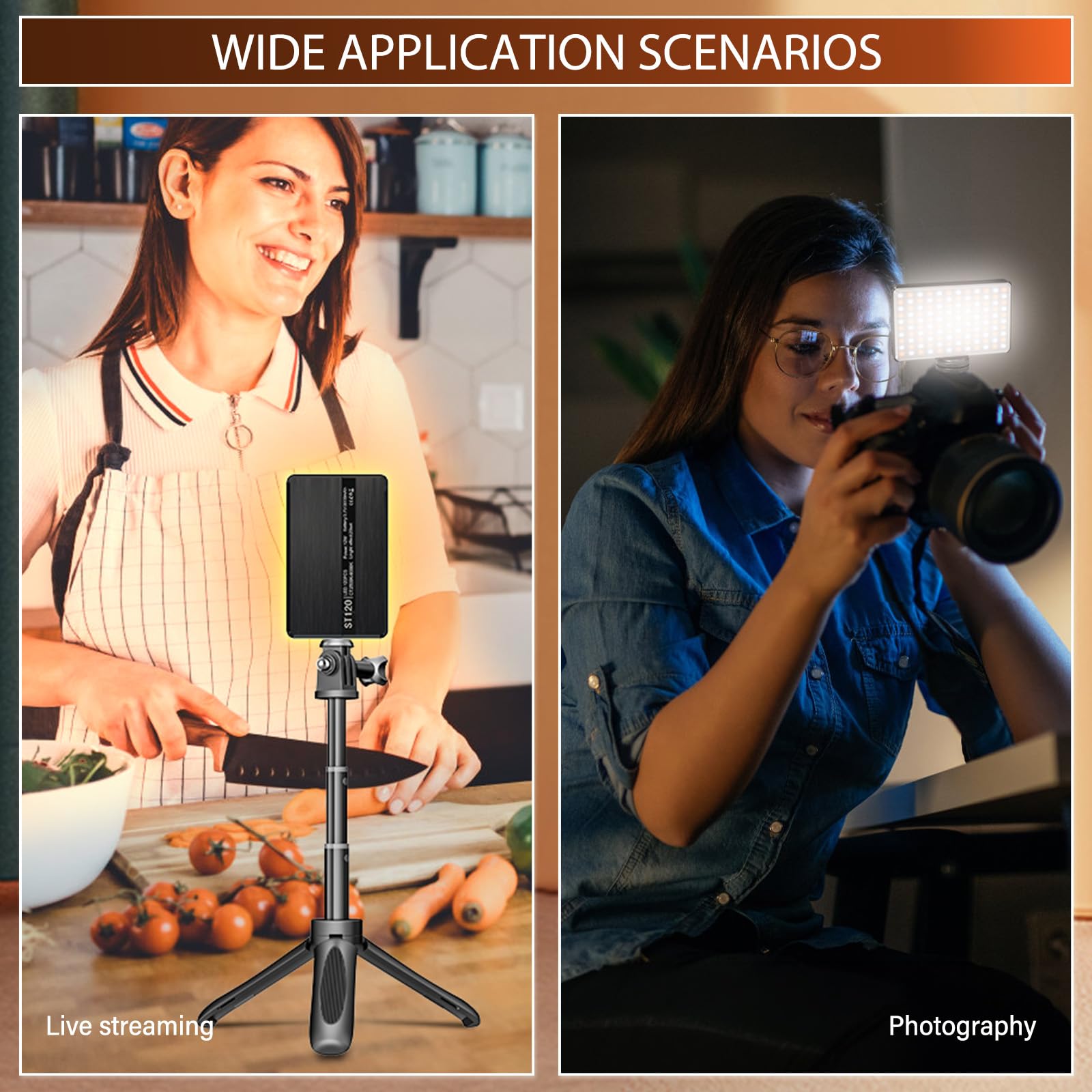 Telefono Luce Selfie, Luce per Foto Portatile Dimmerabile 2500-9000K CRI 95+ 3000mAh Batteria 120 LED con Treppiede e Clip, Lampada per Foto per Telefono/iPad/Laptop/Fotocamera