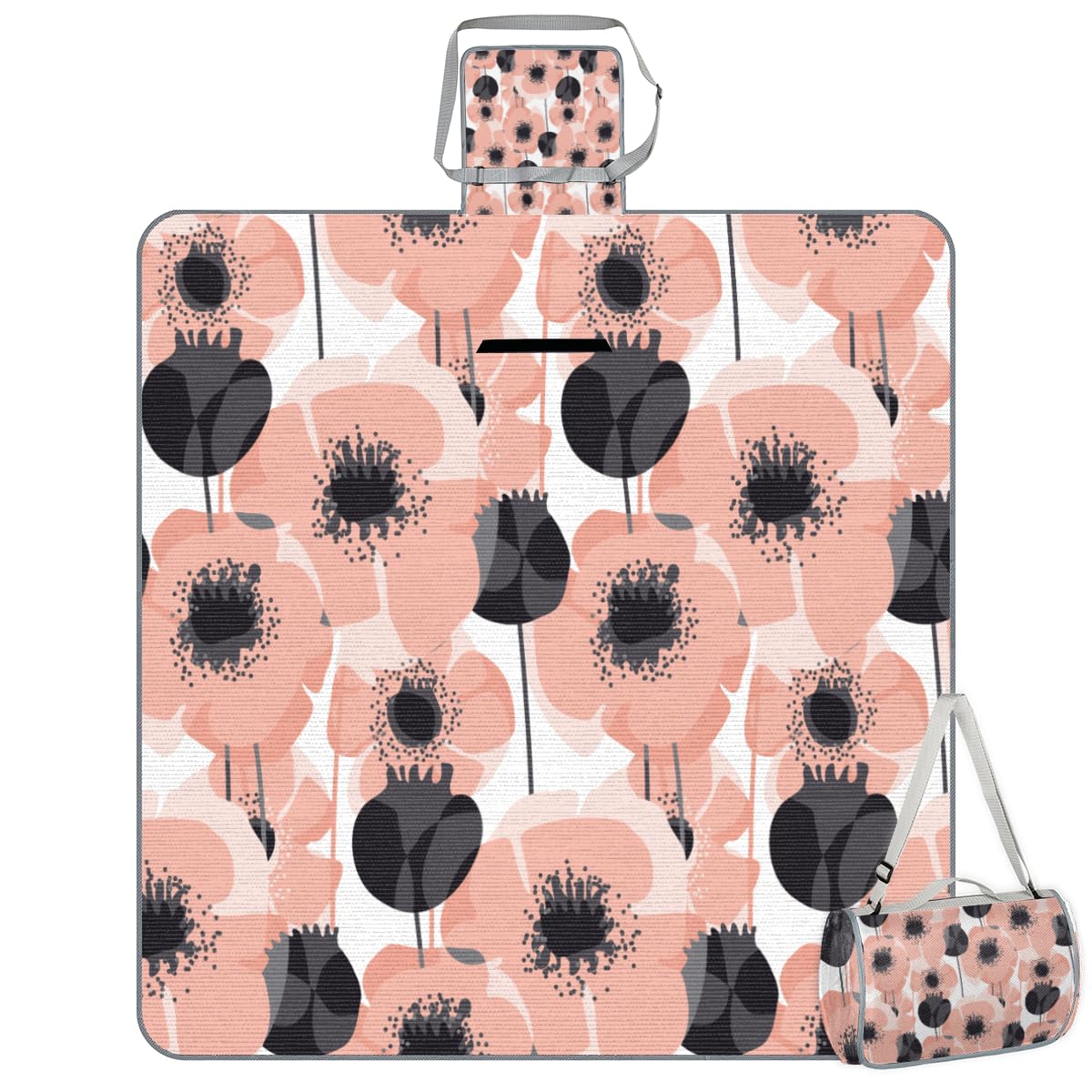 Shimoshe Picnic Blankets 57”x 59”, Pink Poppy Waterproof Sandproof Picnic Mat Lightweight Foldable Beach Blanket for Camping Park Grass Beach Outdoor Blanket