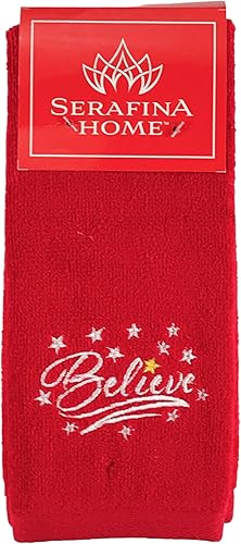 Miniatura 3 de Decorative Christmas Theme Red Towel Set Luxury Bathroom Fingertip Towels, Embroidered Believe Set of 2