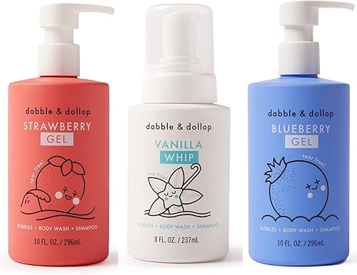 Miniatura 1 de Dabble & Dollop Paquete de 3 unidades, baño natural de burbujas 3 en 1, gel de baño y champú para niños, fabricado en Estados Unidos, libre de