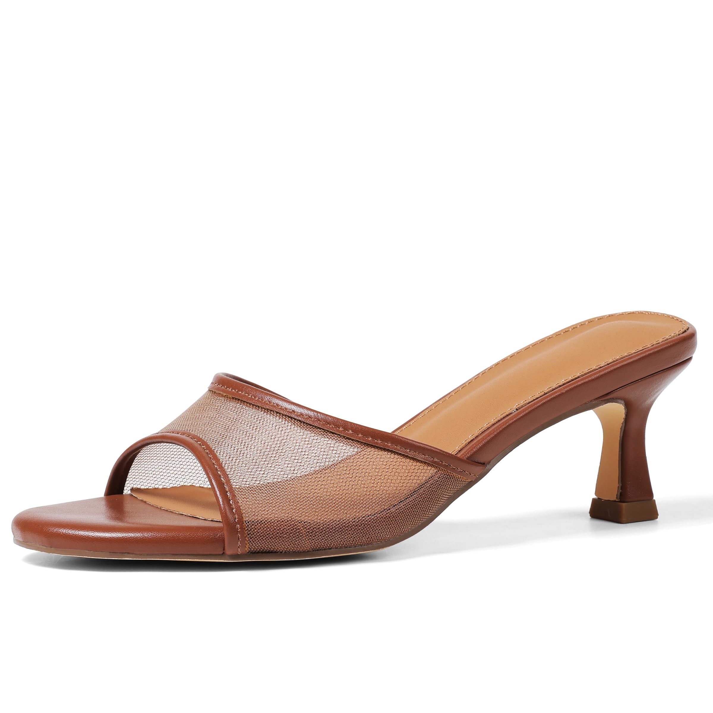 VOMIRA Heeled Sandals for Women Round Open Toe Slip On Kitten Heels Slides Sandals Leopard Mesh Black Heels Summer Party Dressy Heels Stiletto