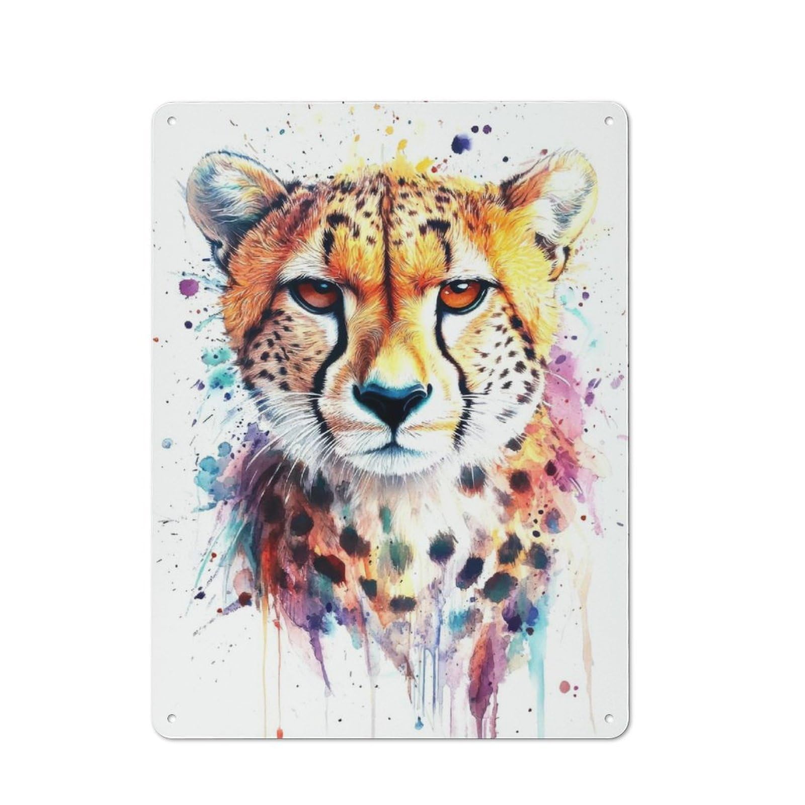 Junmoney Cheetah Watercolor Portrait Retro-Style Tin Wall Plaque 40X30cm For Café Or Home Bar, New Home Wall Decor For Home Bar Enthusiasts