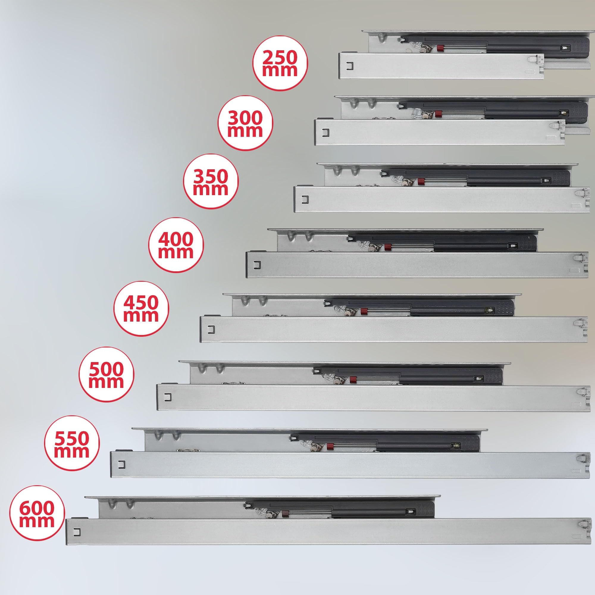 KOTARBAU® 1 par (2 unidades) rieles 3D para cajón de montaje en suelo, extensión completa, 350 mm, cierre suave, de acero, extensión completa, guías telescópicas, montaje en el suelo, extensión