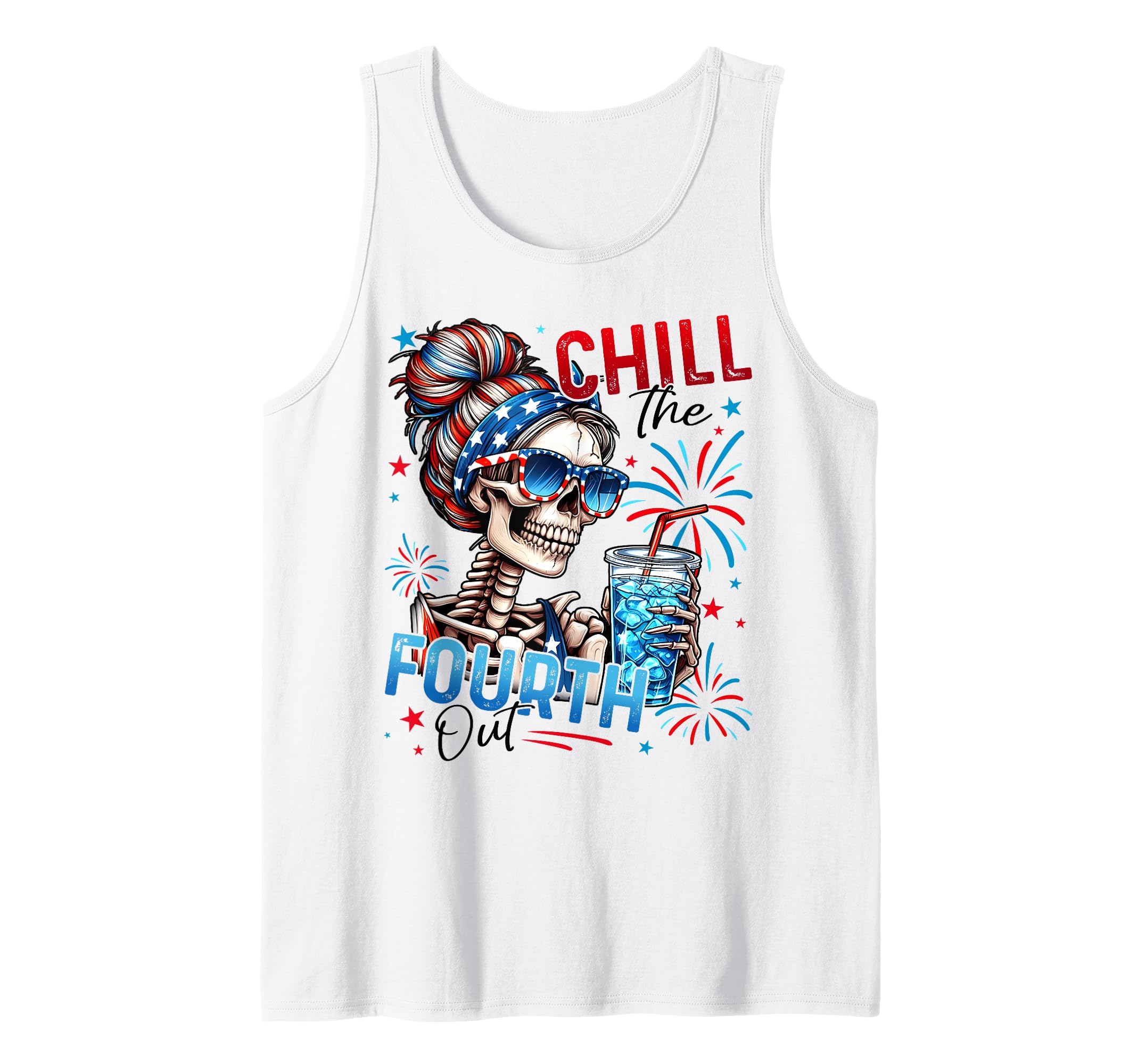 Photo 1 of Chill The Fourth Out Funny Skeleton Retro 4th Of July Women Tank Top - L 