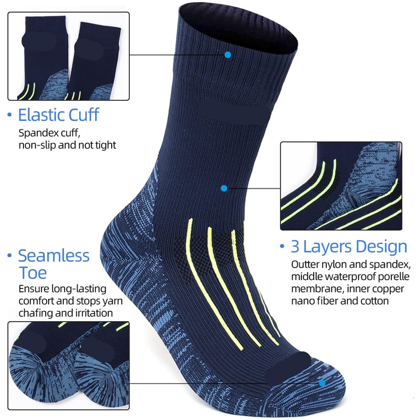 Chaussettes imperméables for Hommes, randonnée, équitation, Ski, Cyclisme, Camping, pêche, Sport, Neige, Chaussettes Thermiques Chaudes d'hiver, membranes PORELLE