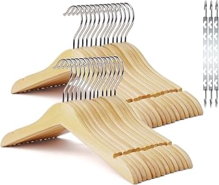 Kids Wooden Hangers 18 Pack,Baby Clothes Hanger with Smooth Finish Natural,Baby Wood Hangers with Non Slip Notches and Anti-Rust 360-degree Swivel Hook,Durable and Strong Wood for Closet