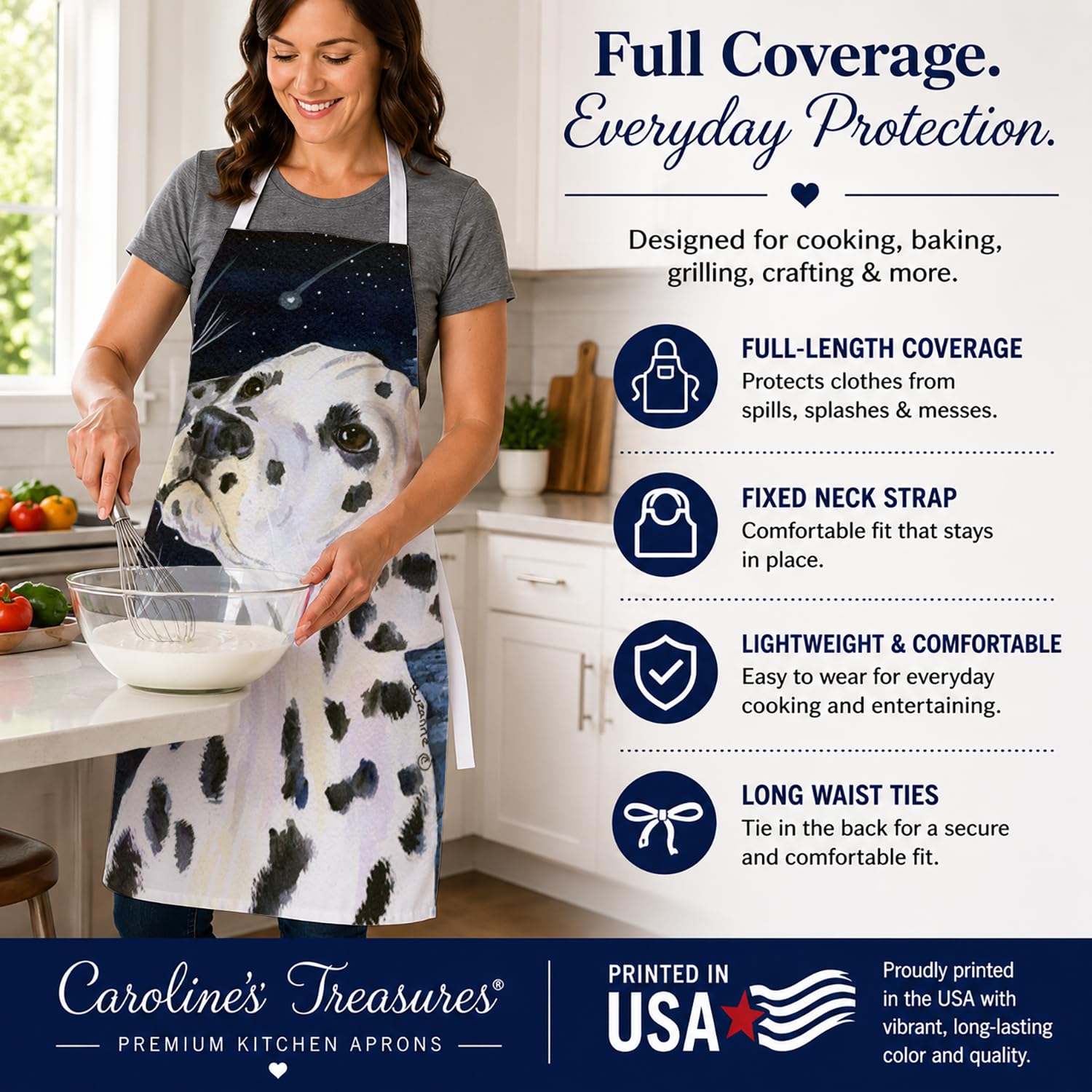 Caroline 's Treasures SS8370APRON Starry Night Dalmatian Delantal, Grande, Multicolor