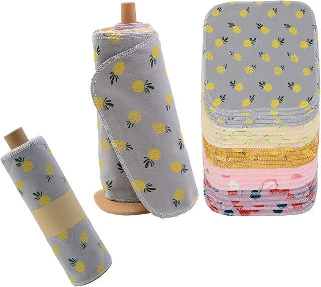 Paperless Towels Roll Washable Cotton Cloth, Reusable Paper Towels - 25 Pack with Durable Cardboard Roll - 10" X 10" Zero Waste Reusable Napkins Eco Friendly Paperless Paper Towels