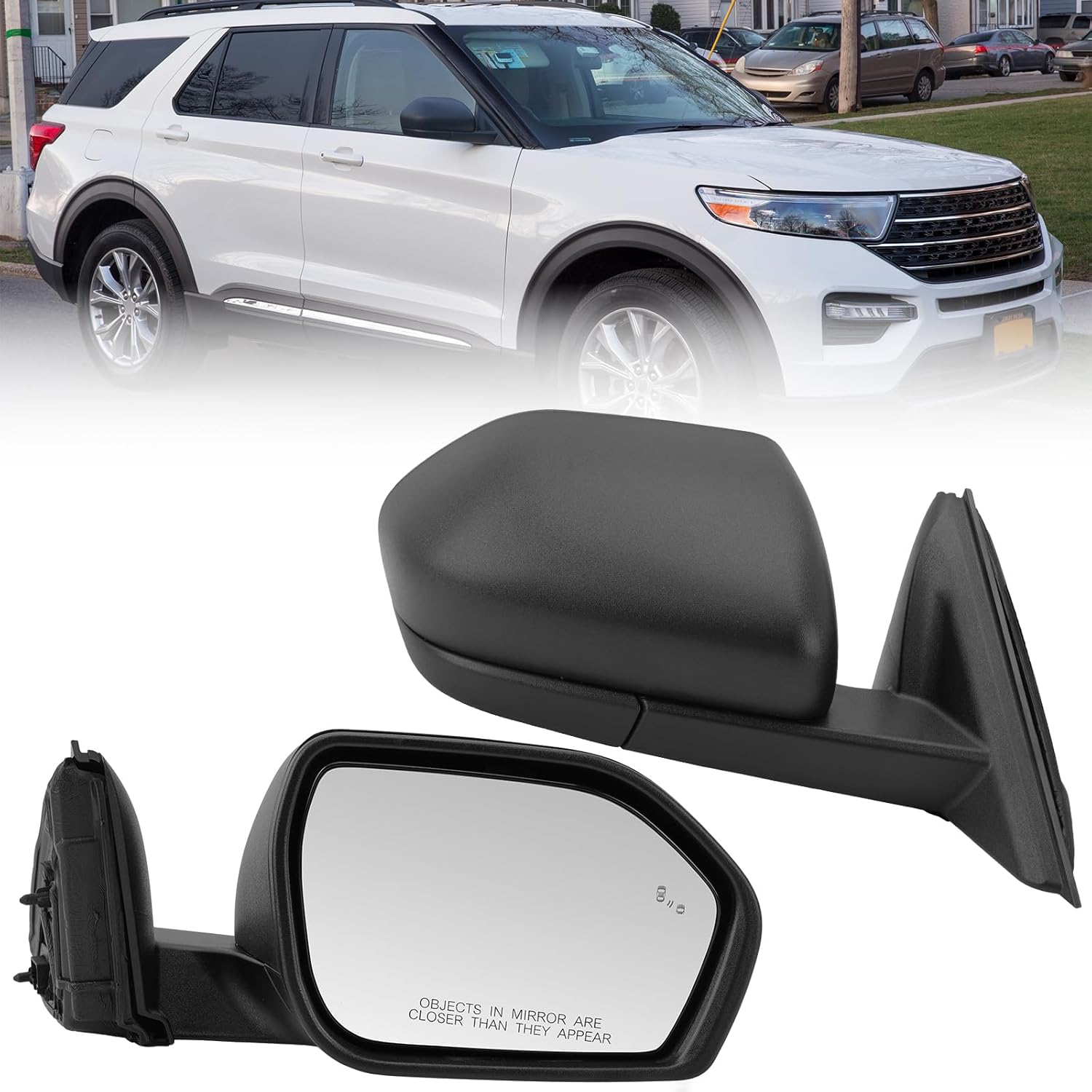 Right Passenger Side Mirror Compatible with Ford Explorer 2020-2025 Power Glass Manual Folding Heated Blind Spot Detection Puddle Light Door Mirrors Textured Black Replace #LB5Z17682BA (8 Pins)