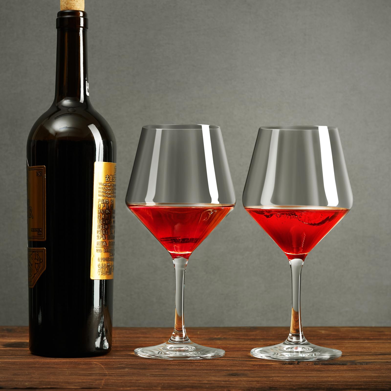 Juego de 2 copas de vino de cristal soplado a mano, 16 onzas, copas de tallo largo para rojo