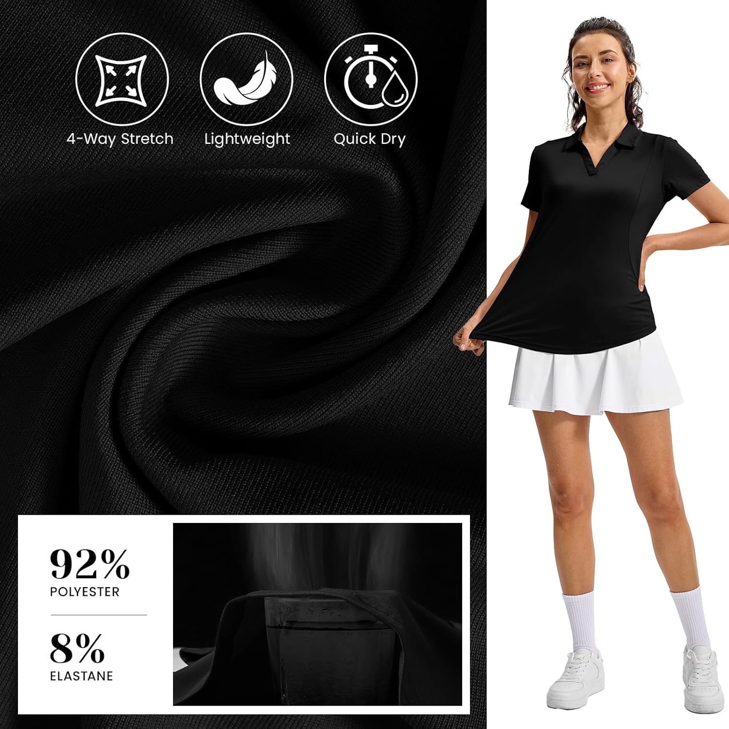 Rdruko Women's Golf Shirts Short Sleeve Dry Fit Polo Tennis V Neck Collared Athletic Shirts - Image 4