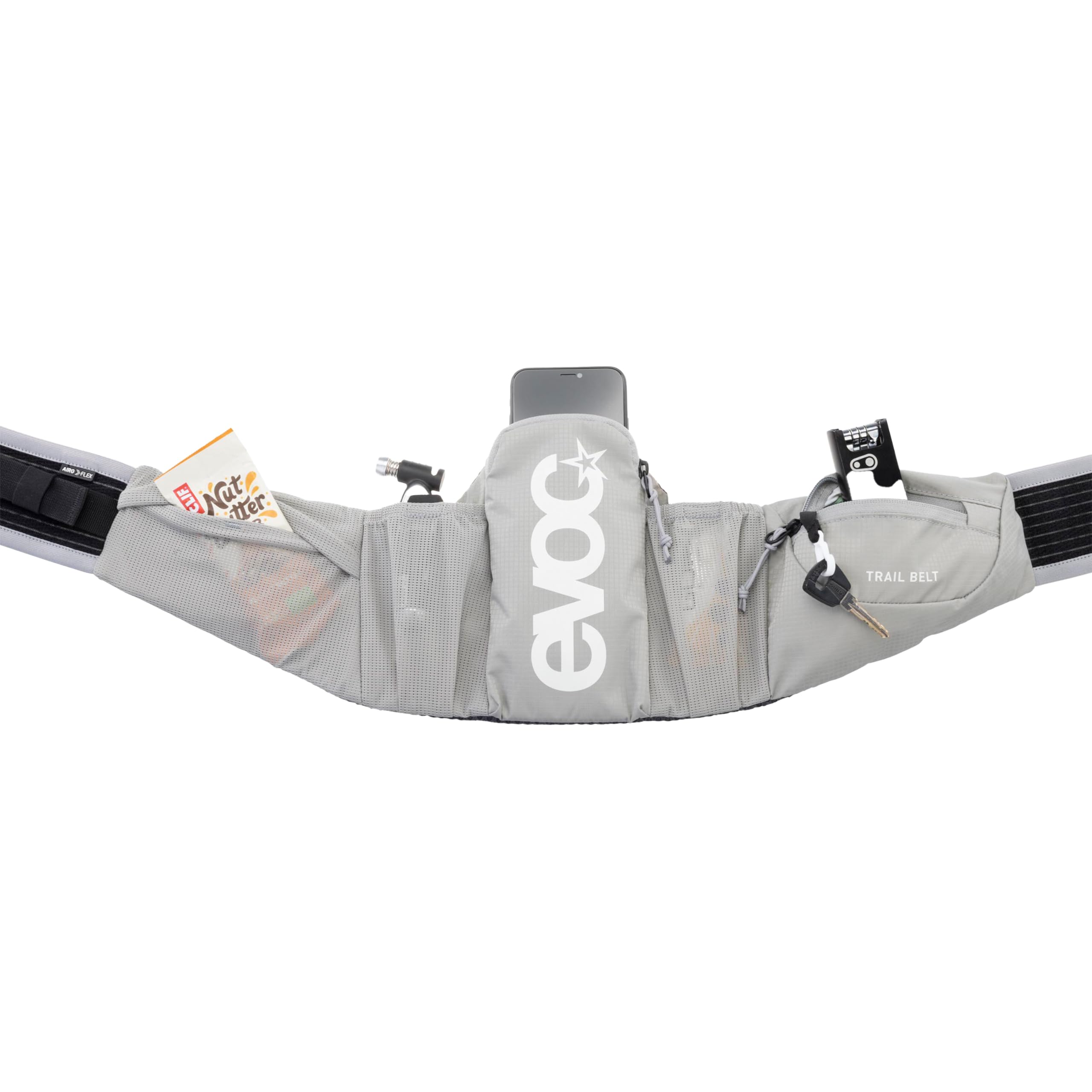 EVOC Trail Belt Sac Banane, Sac Banane (pour Smartphones jusqu'à 6,4 Pouces, Design Ergonomique, AIR Tune System, Ceinture Flexible AIRO Flex), Stone