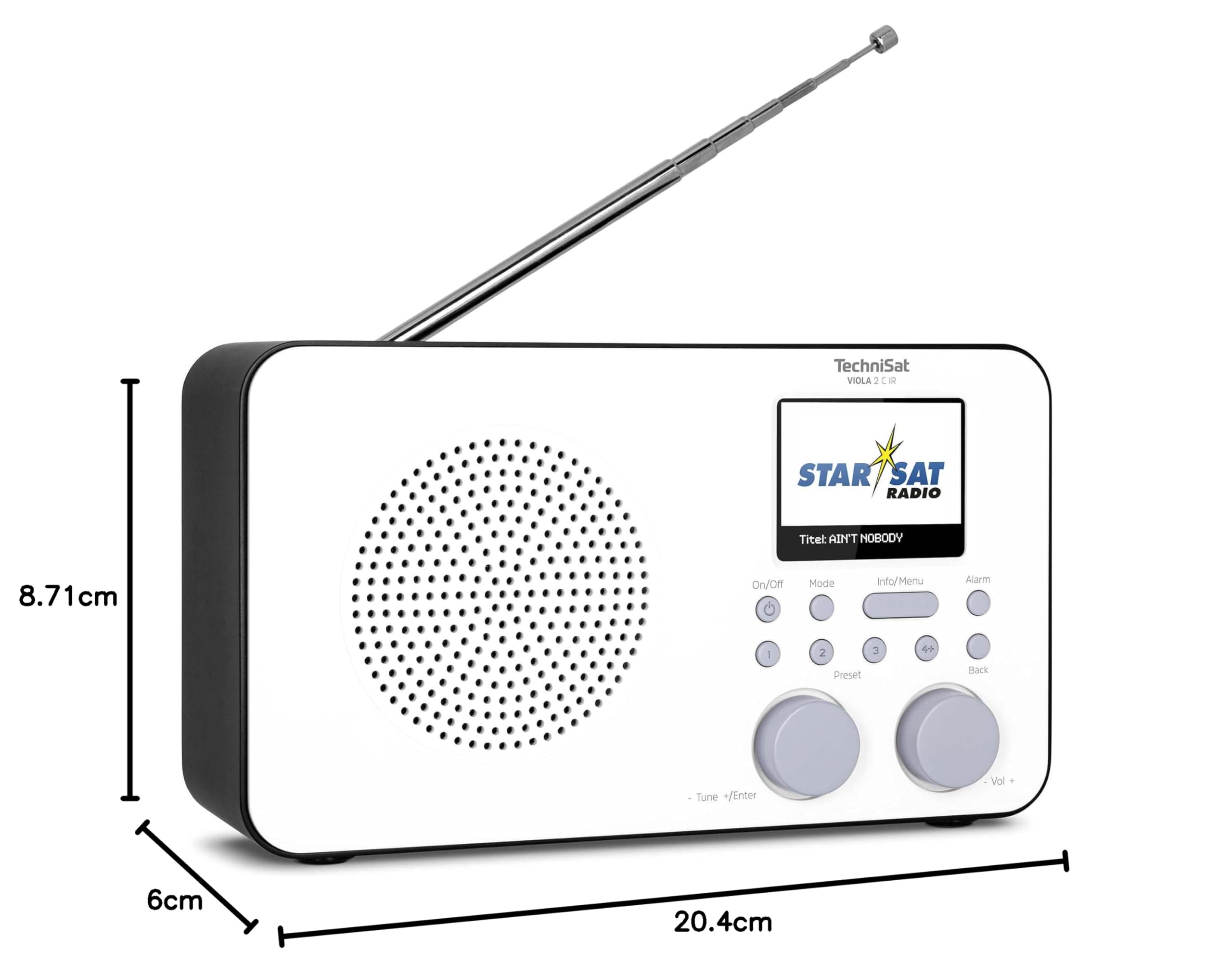 TechniSat VIOLA 2 C IR - przenośne radio internetowe (DAB+, FM, WLAN, kolorowy wyświetlacz 2,4 cala, gniazdo słuchawkowe, budzik, wyłącznik czasowy, moc 3 W RMS, akumulator, zasilacz sieciowy) czarny
