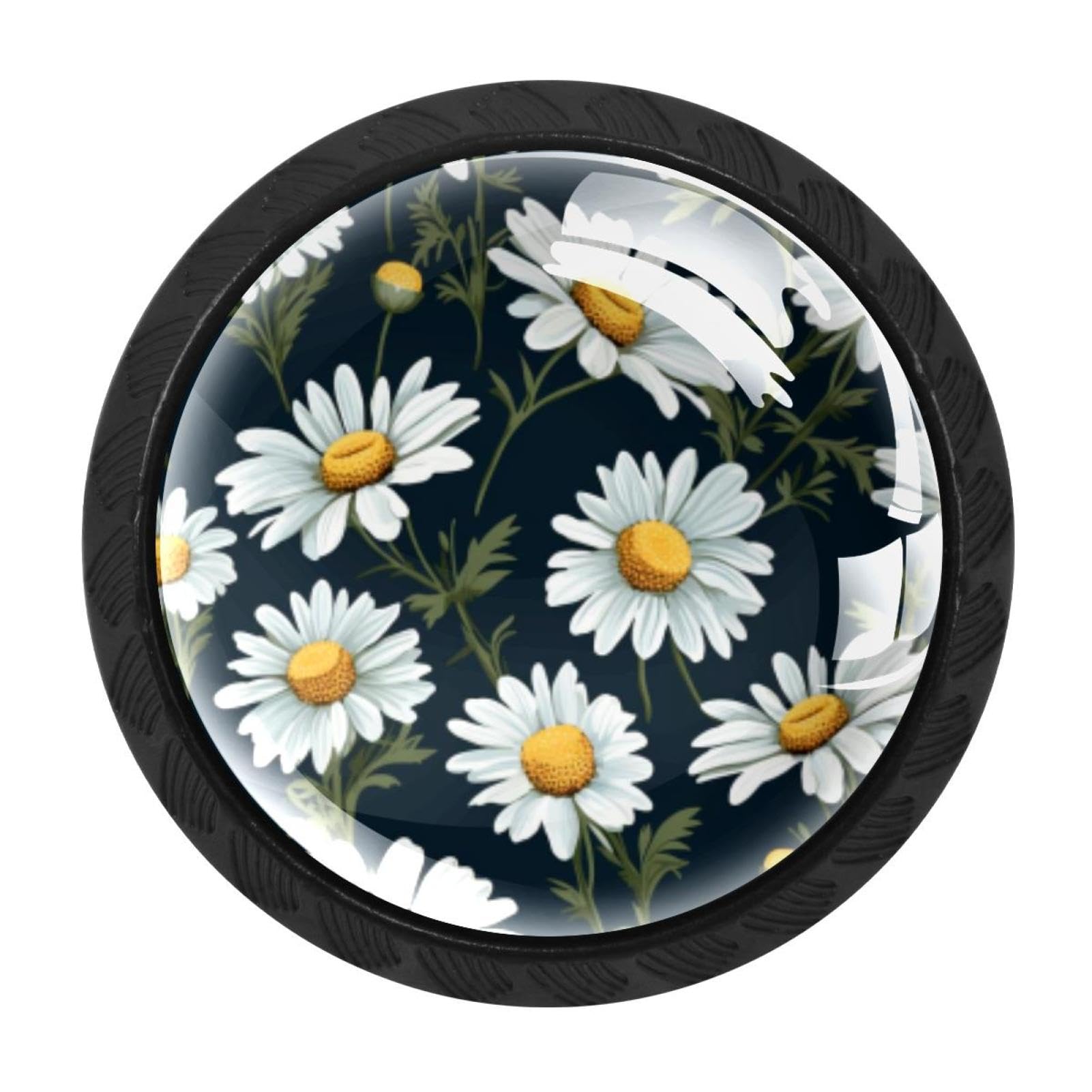 Chenzzzz Multicolored 03 4 Pack Drawer Knobs, Black Handle Dresser Drawer Pulls, Round Decoration Cabinet Hardware Pulls With Screws For Kitchen Cupboard Wardrobe, Daisy