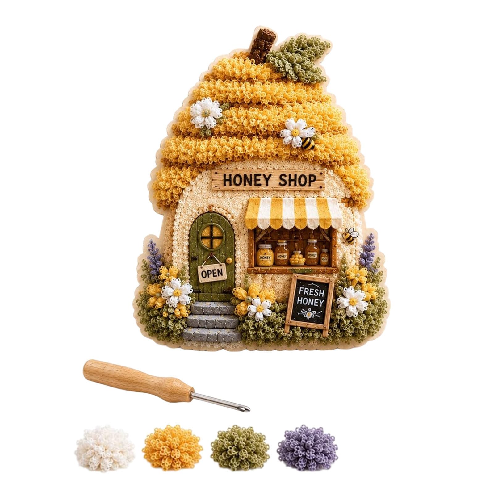 Whimsical Village 3D Fabric Poke Art Kit, Floral Mushroom Cottage Creative Craft Set, No Sew Press Technique, Simple Illustrated Guide, Home Decor Craft for Adult Beginner Handmade Hobby Gift