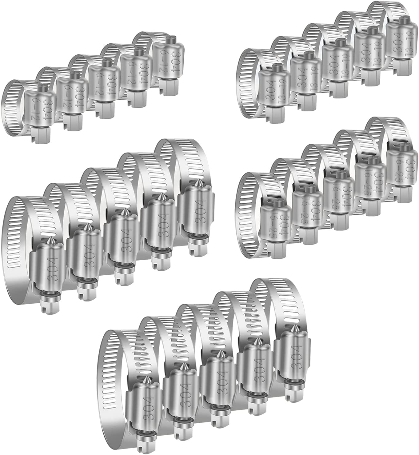 20Pcs Hose Clips Set Pipe Clamps Adjustable Hose Clamp Stainless Steel