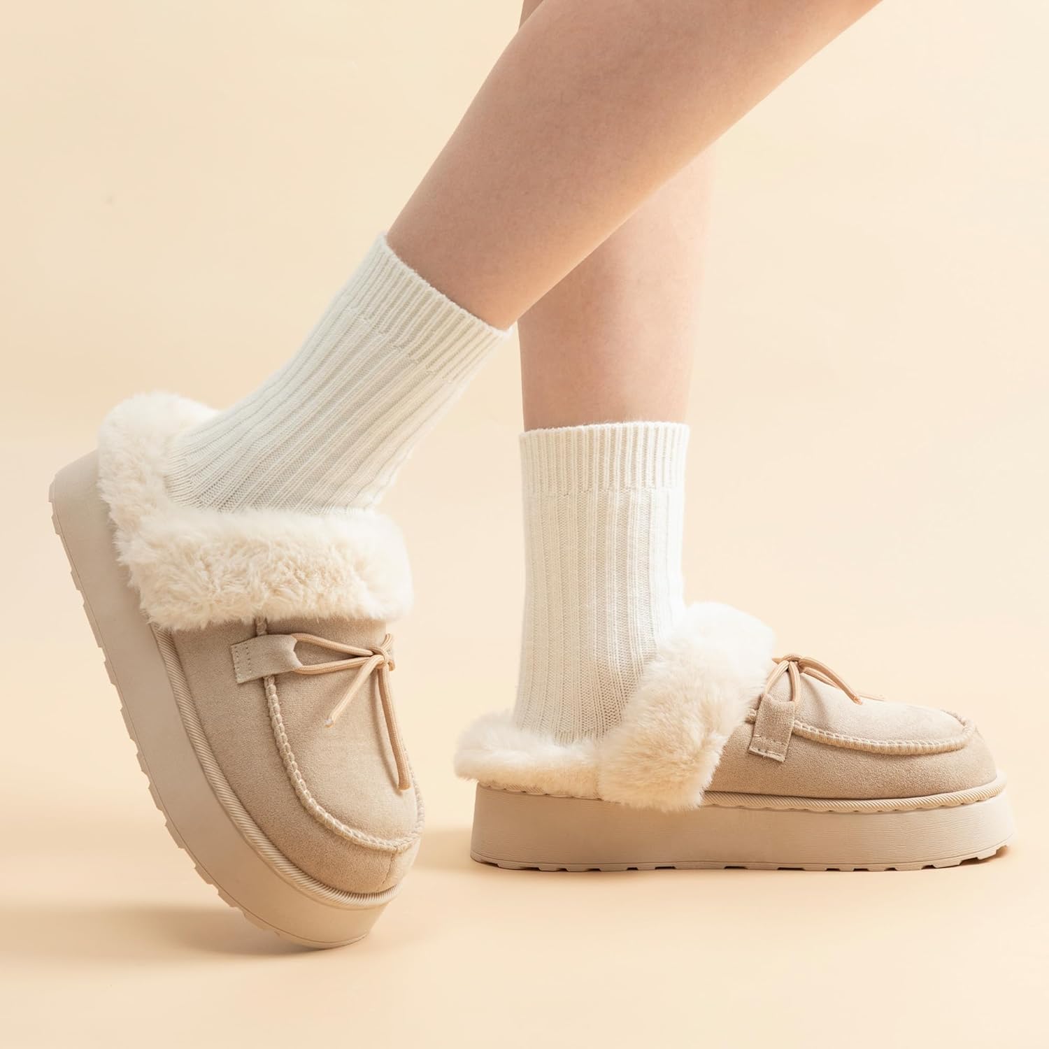 RockDove Women's Microsuede Moc Toe Platform Memory Foam Slipper with Indoor/Oudoor sole - Image 2