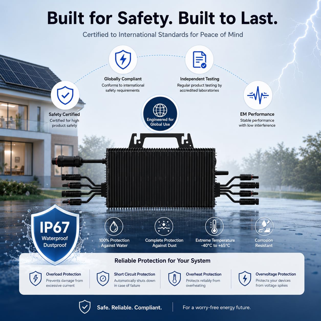 Mikro Wechselrichter 2250W mit 4 MPPT, WLAN, IP67, Balkonkraftwerk | Plug & Play mit 5 m AC-Kabel, bis zu 96 % Wirkungsgrad und App-Steuerung