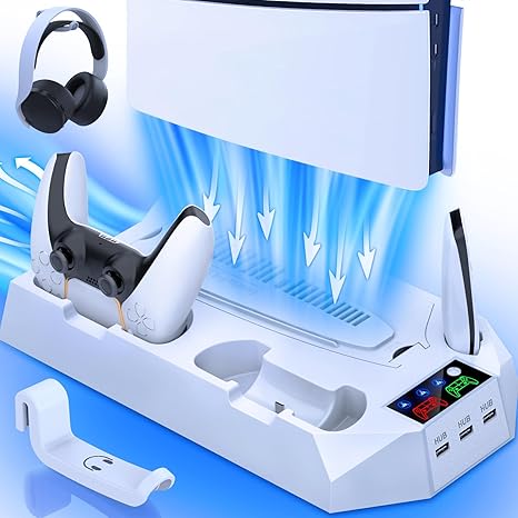 Nueva PS5 Pro con mejoras internas 8 717kyMhsPZL. SX466 PS5/Slim/Pro Cooling Station for PlayStation 5 Console Disc/Digital Edition - PS5 Slim Pro Cooling Stand with Controller Charging Station Accessories-Cooler Fan/Headset Holder/3 USB Hub, White