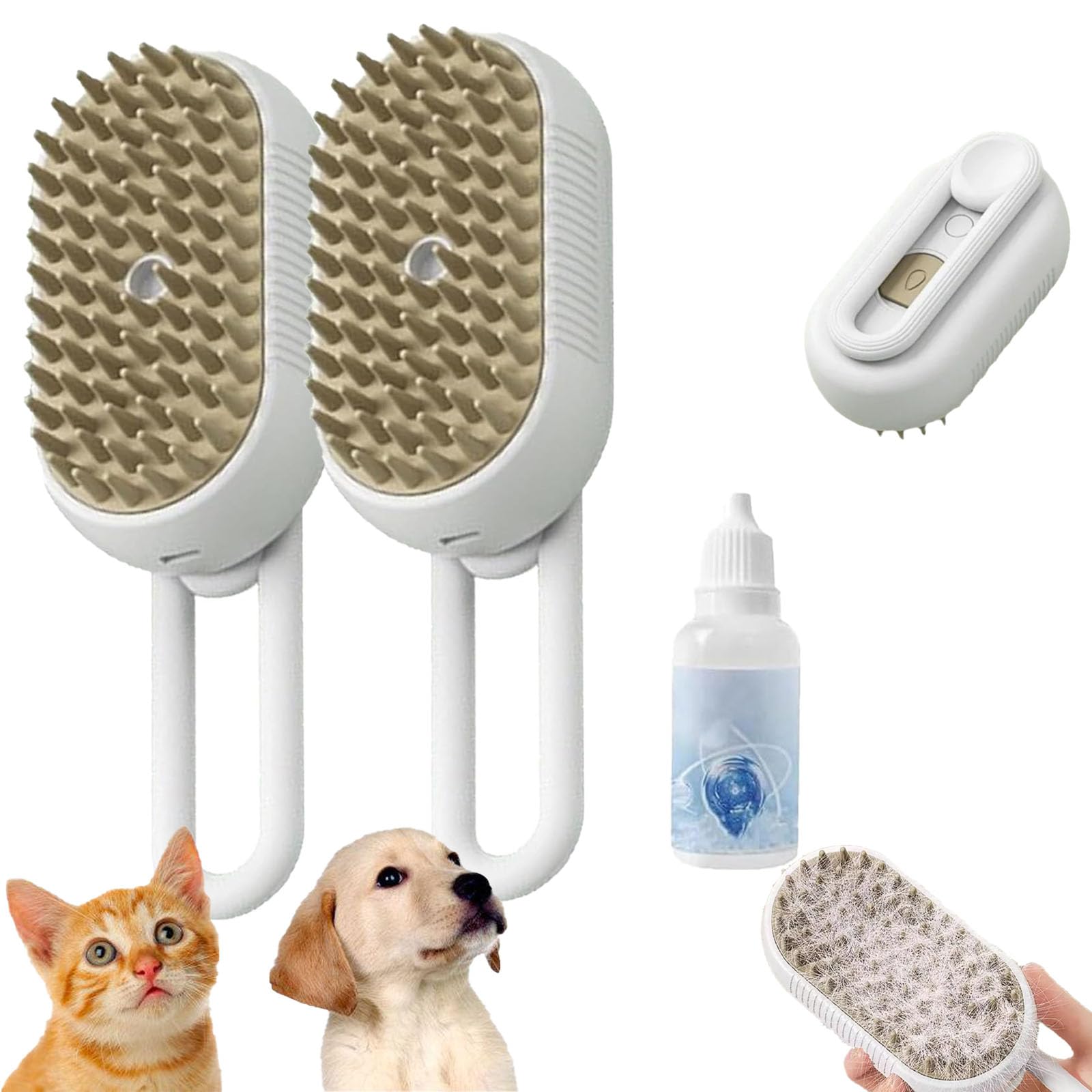 Spritz Defur Comb For Cats, Celery Pets Steam Brush, Water Brush For Cats, Steam Cat Grooming Brush, Cat Brush With Steam For Removing Tangled And Loose Hair (White*2)