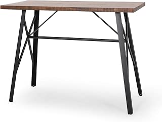 Aimee Farmhouse Counter Table with Pine Veneer, Natural Finish and Black - coolthings.us